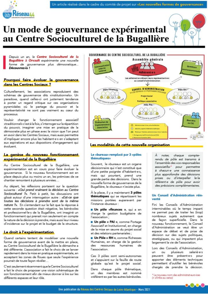 Gouvernance expérimentale centres sociaux